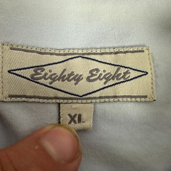 Eighty Eight Men's XL Button-Down Shirt Blue & Green Stripes 100% Cotton - Picture 2 of 7